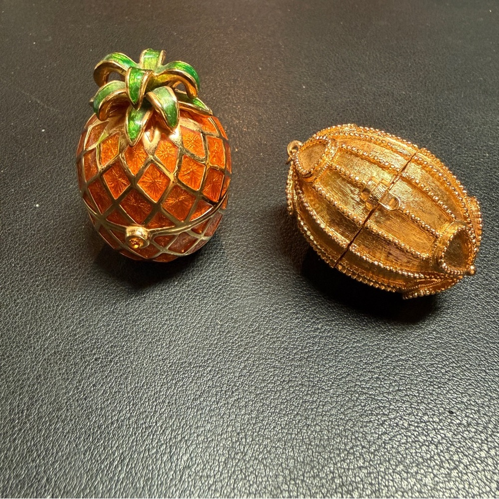 VINTAGE Estée Lauder Solid Perfume Compacts Golden Pineapple & Golden Egg
